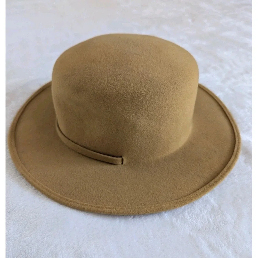 VTG Neuman Fairfield Felts Brimmed Hat Chin Tie Tan 100% Wool Prop Costume *READ